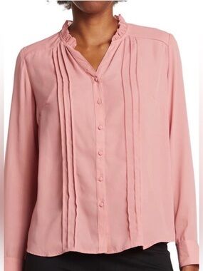 Nannette Dusty Blush Pintuck Ruffle Button-Front Blouse
